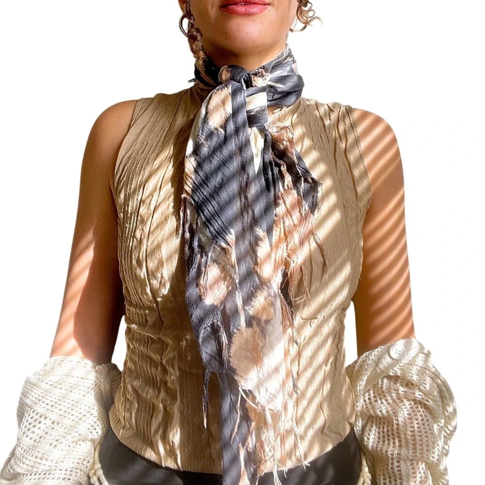 Forever 21 Vintage Y2K Whimsigoth Fairy Neutral Tie-Dye Tassel Fringe Scarf